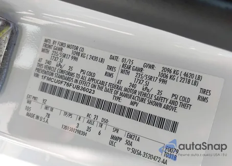 2015 Ford Escape S from USA, damaged, VIN 1FMCU0F76FUB36023